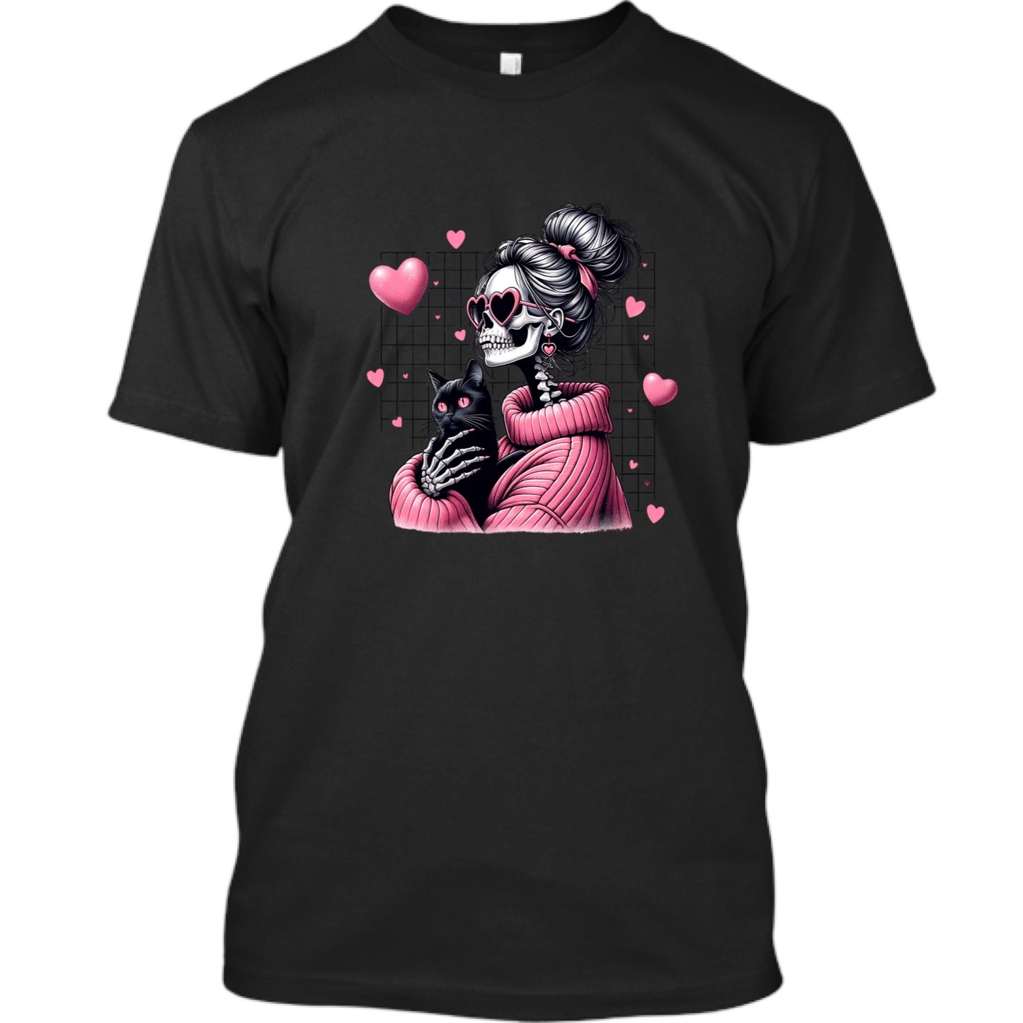 Pink Skelly Girl and Black Cat