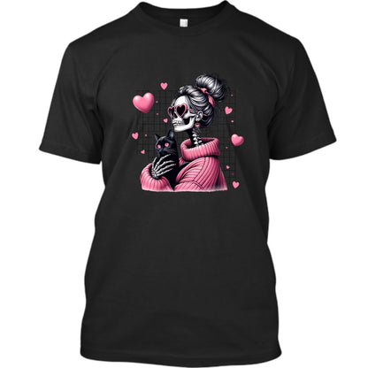 Pink Skelly Girl and Black Cat