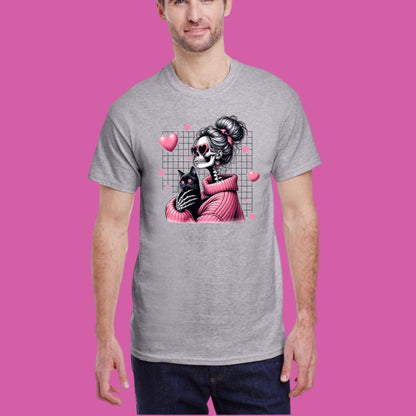 Pink Skelly Girl and Black Cat