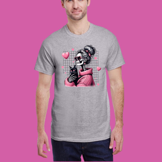 Pink Skelly Girl and Black Cat