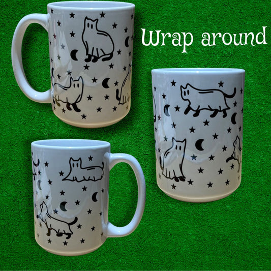 15 oz Ghost Kitty Wrap Design Mug