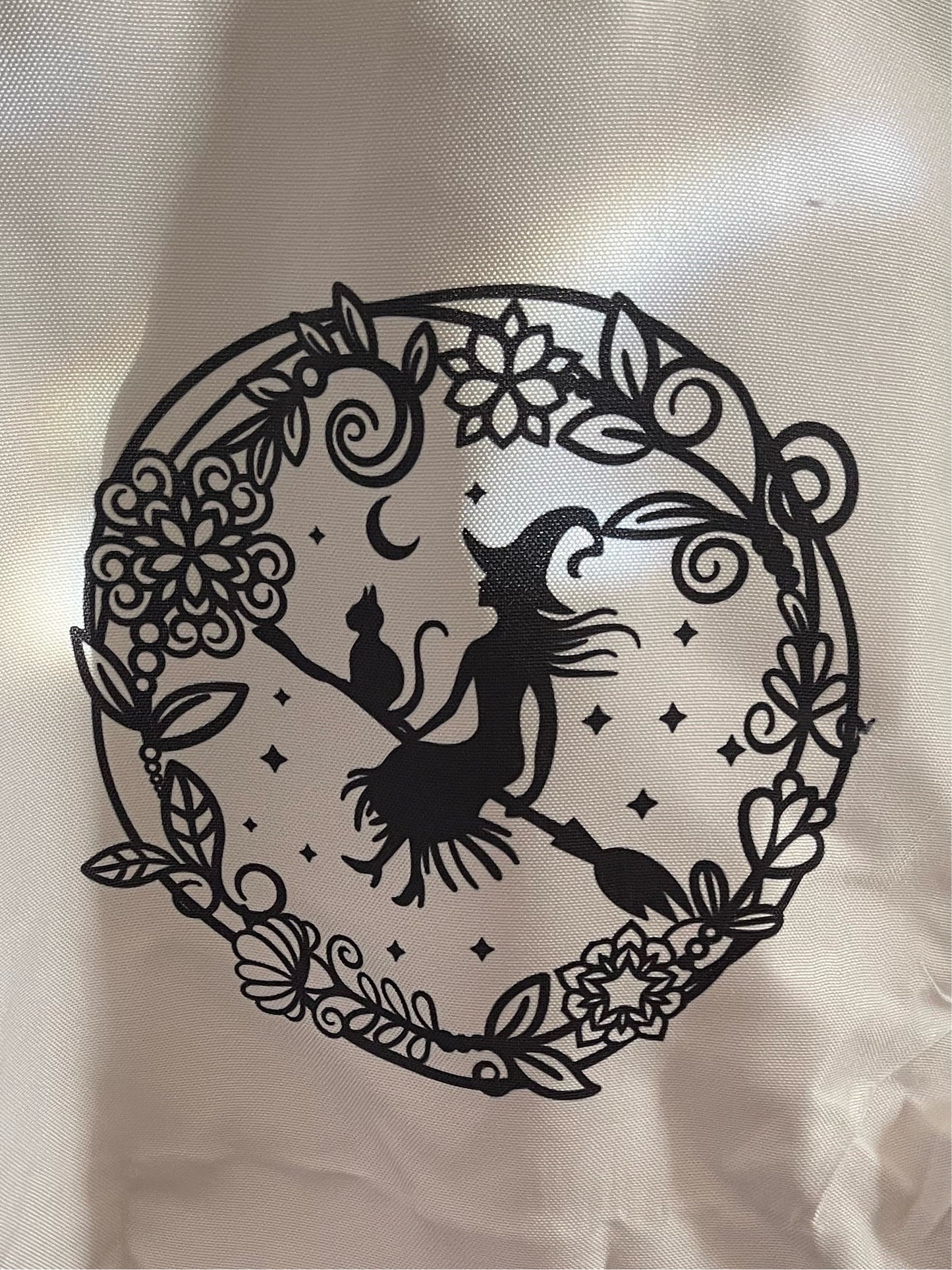 Floral Witch & Cat Tote Bag